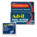 Advil διπλή δράση με Acetaminophen και Ibuprofen (2 δόση ισοδύναμο) για 8 ώρες ανακούφιση του πόνου, επικαλυμμένο 144 ct καπάκια και 2 Ct δείγμα του Advil PM
