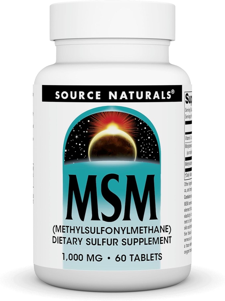 Source Naturals MSM (μεθυλοσουλφονυλομεθάνιο), Συμπλήρωμα Διαιτητικού Sulfer, 1000 MG - 60 δισκία