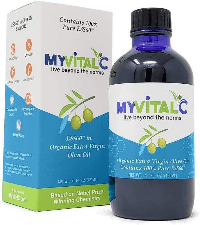 MyVitalC Organic Extra Virgin Olive Oil - Pure ESS60 Antioxidant Supplement - για την καταπολέμηση της γήρανσης, της οξείδωσης, της μακροζωίας, του ύπνου, περισσότερη ενέργεια - 120ML