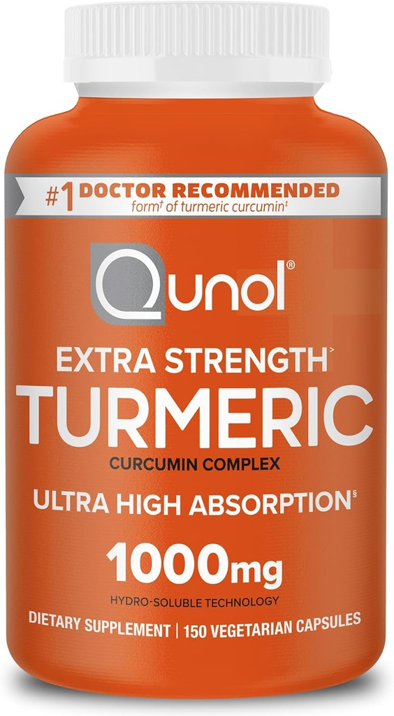 Qunol Turmeric Curcumin Supplement, 1000mg με Ultra Υψηλή Απορρόφηση, για την κοινή υποστήριξη, Κάψουλες επιπλέον δύναμης, 150 Count