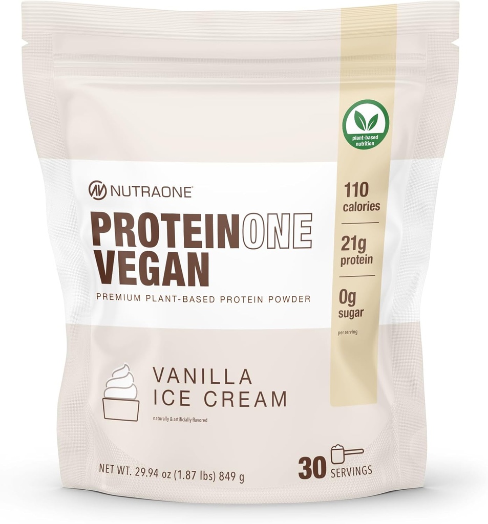 NutraOne ProteinOne Vegan φυτού-βασισμένη σε σκόνη πρωτεΐνης Vegan σκόνη, χωρίς γαλακτοκομικά, Pee και πρωτεΐνη ρυζιού (Vanilla Ice Cream)