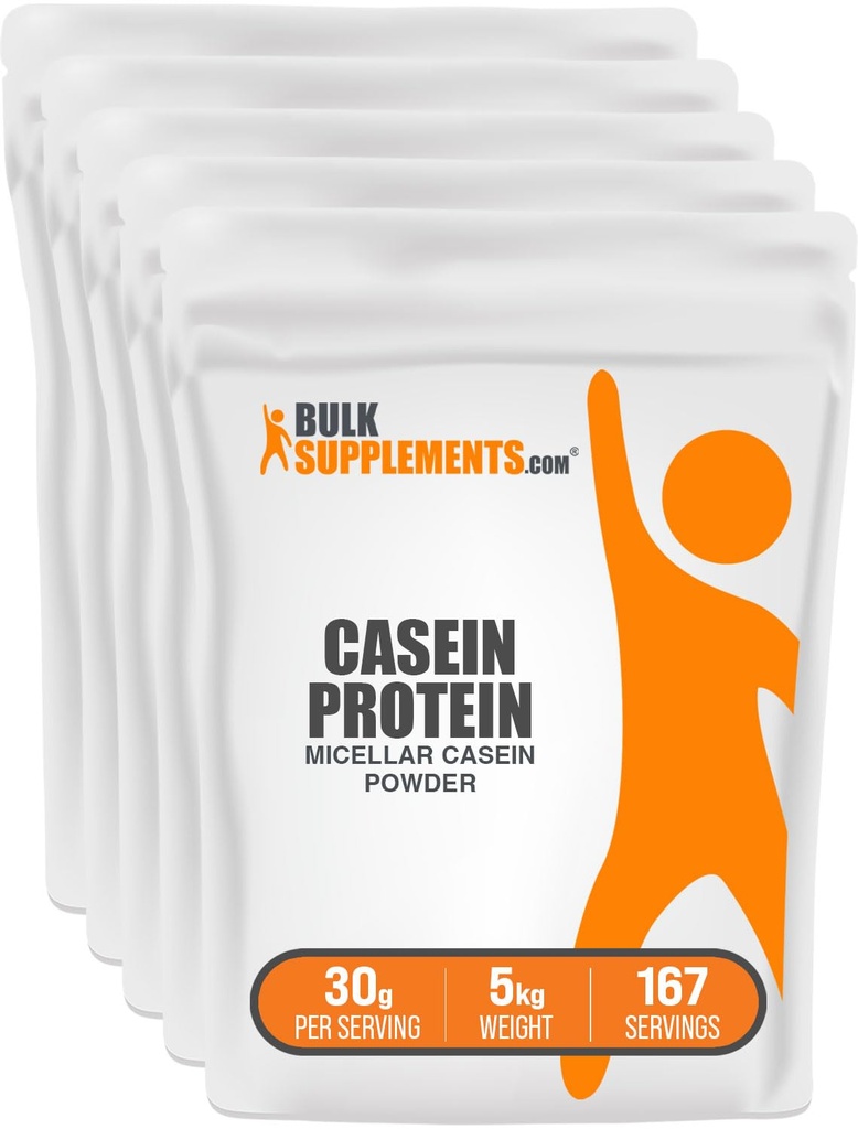 BulkSupplements.com Κάζεϊν Protein Powder - Micellar Καζεΐνη Powder, Slow Digesting Protein - Άγευστη & Χωρίς Γλουτένη, 30g ανά Σερβίρισμα, 1kg (2,2 λίβρες) (Pack of 5)