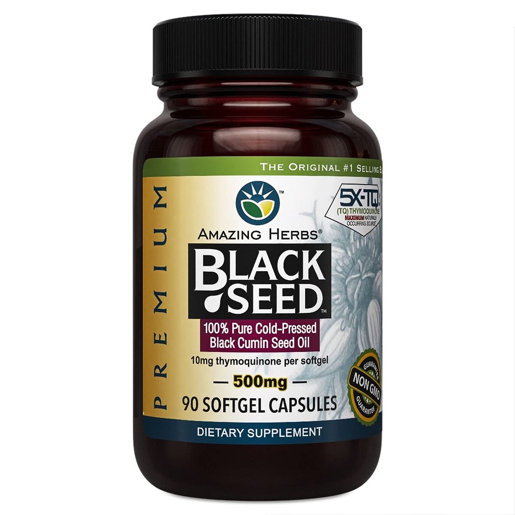 Amazing Herbs Premium Black Seed Oil Κάψουλες - Ψυχρή πίεση Nigella Sativa Aids σε Digestive Υγεία, Ανοσολογική Υποστήριξη, Εγκεφαλική Λειτουργία, Χωρίς Γλουτένη, Μη ΓΤΟ - 90 Count, 500mg