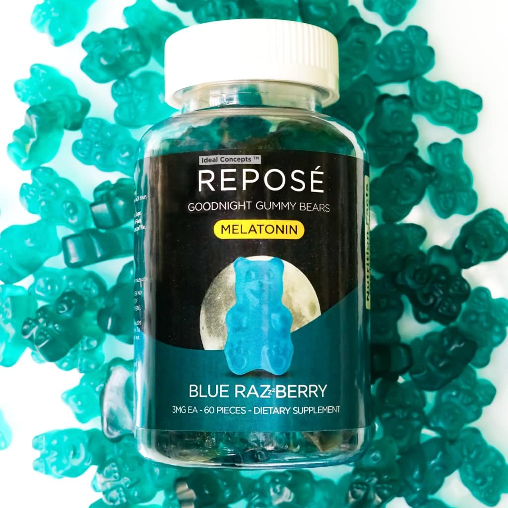 Reposé Night Μελατονίνη Gummies 3mg ανά υπηρεσία, 30 μπουκάλι ημέρας (60 Gummy Bears) - Chewable συμπλήρωμα ύπνου για ενήλικες - Μη Συνήθεια που αποτελούν φυσικό Sleep Aid