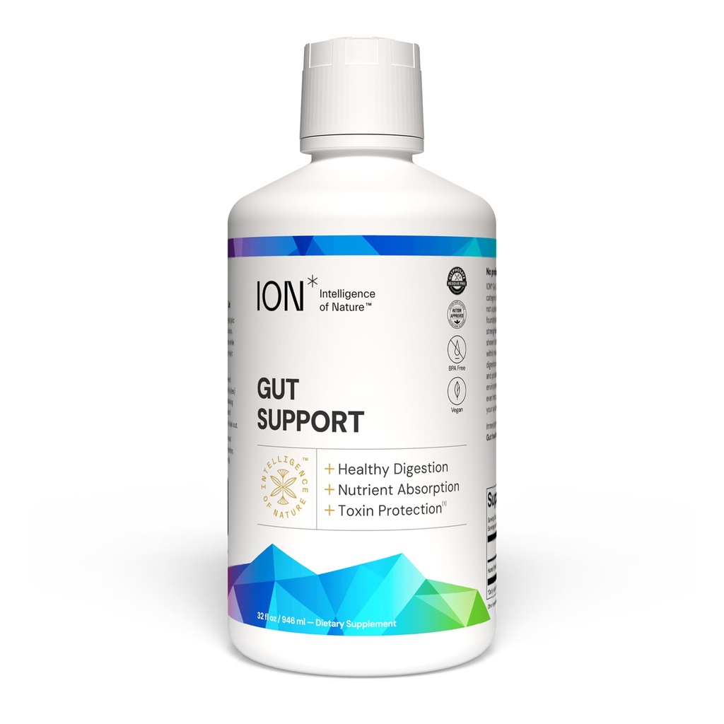 ION* Intelligence of Nature Gut Support Liquid Supplement - Gut & Digestive Health Liquid Drops, Cleanse & Detox with Humic Extract for Women & Men, Adults & Kids 4+ - 32 fl oz (Pack of 1)
