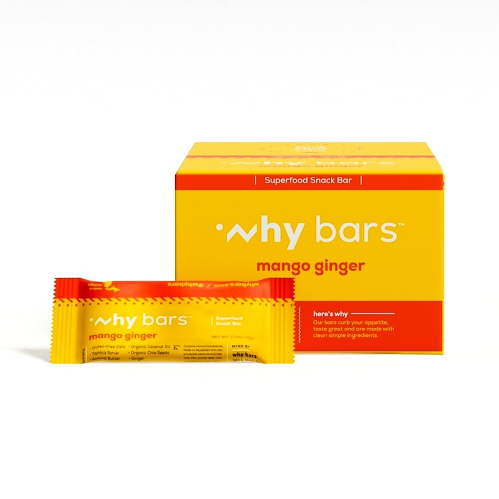 Why Bars, Protein Bars, Mango Ginger, 2.04 Ounce Bars (Pack of 12 Protein Bars) - Protein Bar Superfood, Χωρίς γλουτένη, Μη ΓΤΟ, Βιολογικό, Vegan, Απλά Συστατικά