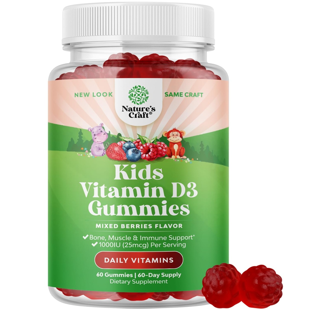 Μασώμενη βιταμίνη D Gummies για τα παιδιά - Νόστιμη βιταμίνη D 1000 IU ανά υπηρεσία - Τοντωτές Ανοσοποιητική υποστήριξη Gummies - μούρα Συμπληρώματα Γεύσης για τα οστά Υγεία & Μύες - Ζελατίνη Δωρεάν - 60 μάσημα