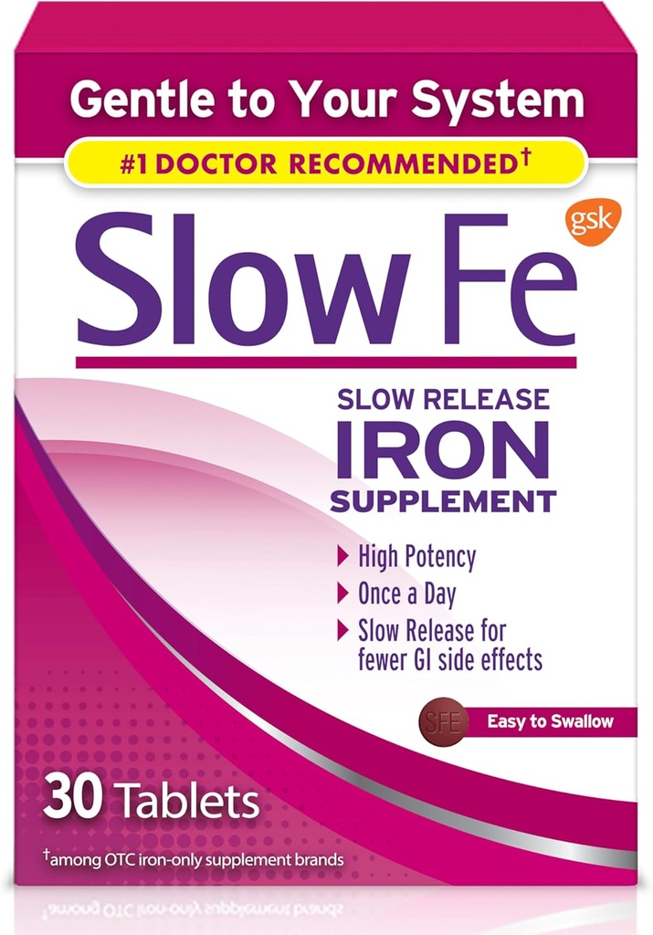 Slow Fe 45mg συμπλήρωμα σιδήρου για έλλειψη σιδήρου, αργή απελευθέρωση, υψηλή ισχύς, εύκολο στην κατάποση δισκία - 30 Μέτρα