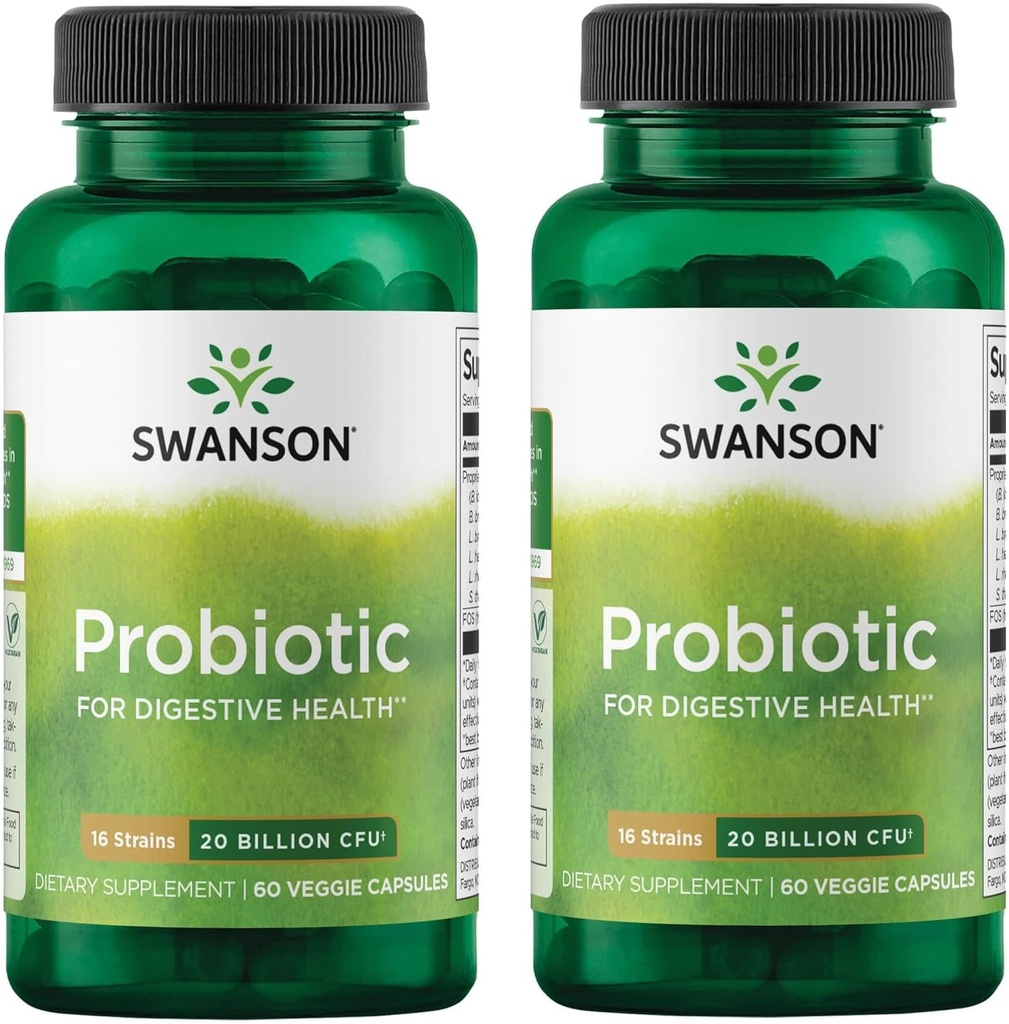 Προβιοτικό Swanson για Digestive Health GI Tract Immune Support 20 Billion CFU με προβιοτικές κάψουλες FOS 60 Veggie (Κάψουλες) (2 Pack)