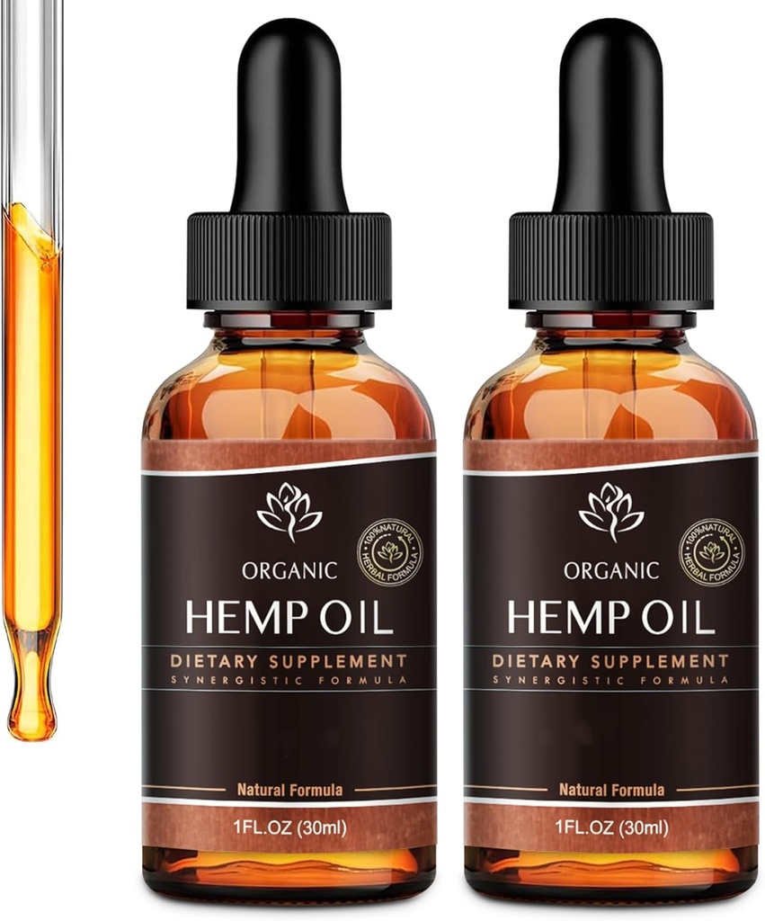 Hemp Oil - 2 Packs 800,000 Maximum Strength - Pure & CO2 Extract Drops - 100% Natural Organic, Vegan, Non-GMO,