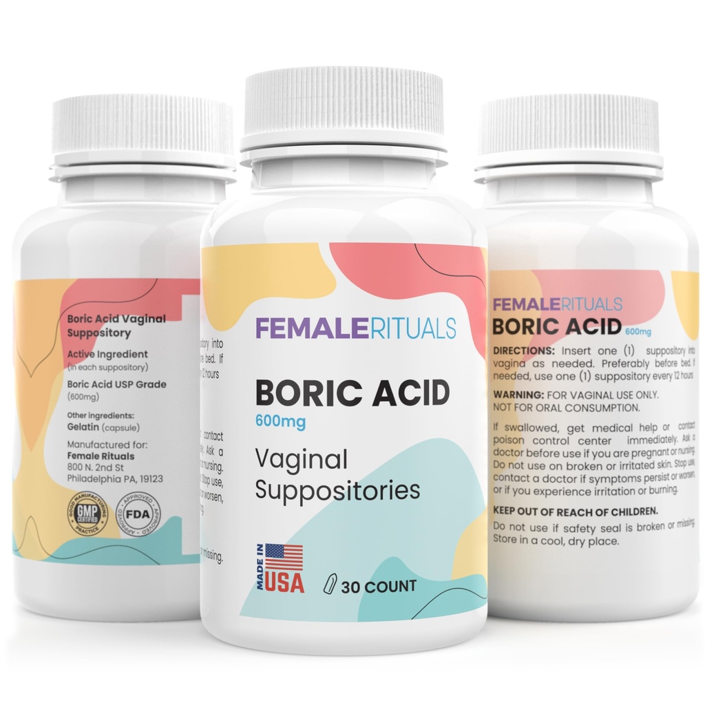 Υποθεσίες Βορικού Οξέος για γυναίκες 600mg 30 Pack - Odor & Yeast Solution Boric Acid Υπόθετο - Κολπικό Υπόθετο για PH Ισορροπία & Κολπική Υγεία - Κολπική Λύση για γυναίκες