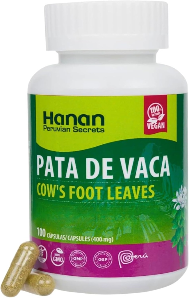 Hanan Pata de Vaca 100 Κάψουλες – Υποστηρίζει Detox & Digestive Υγεία 100% Pure Cow’s Foot Leaves (Bauhinia forficata) Vegan & Non-GMO Φυσικό συμπλήρωμα βοτάνων από το Περού