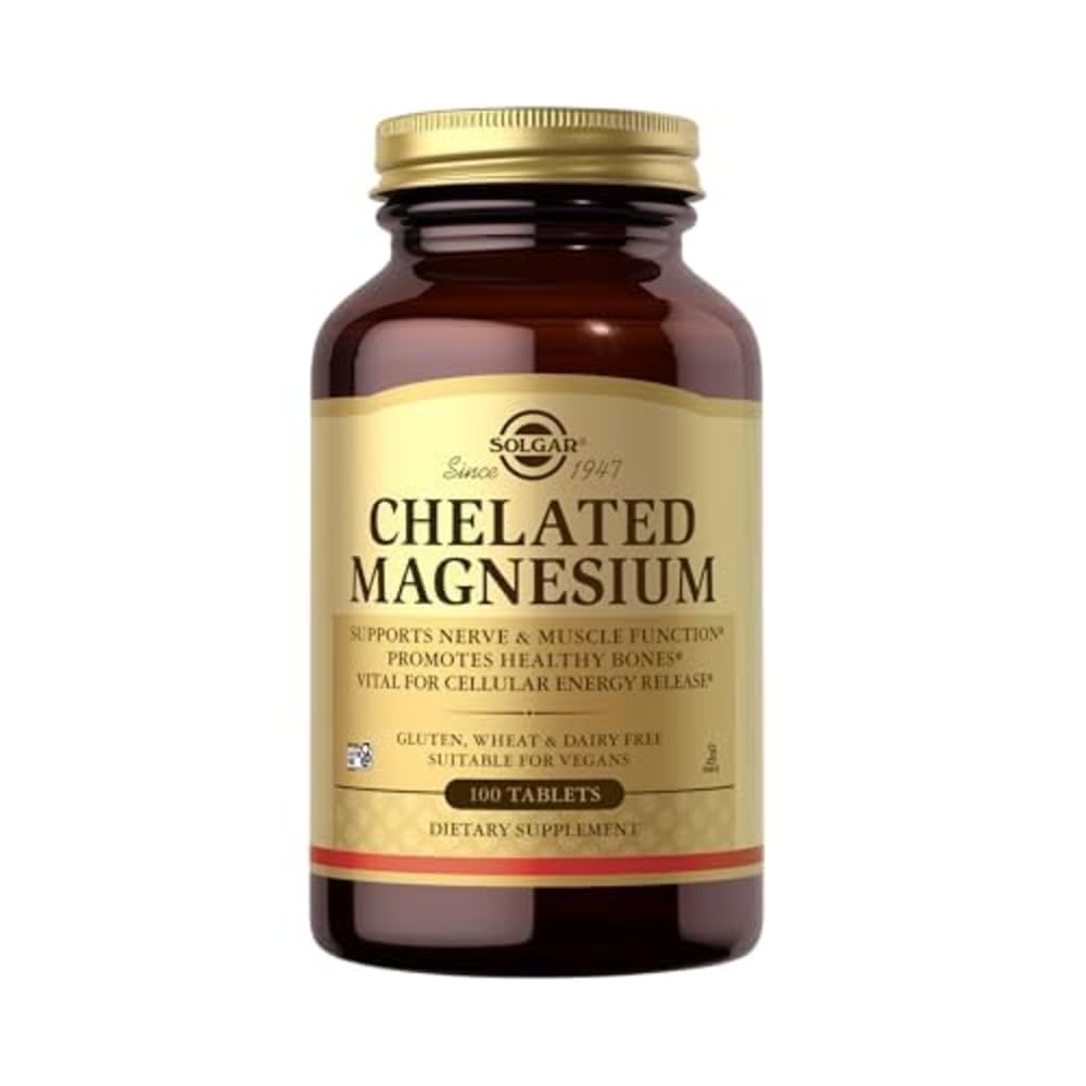 Solgar Chelated Magnesium - 100 δισκία - Υποστηρίζει νευρική & μυϊκή λειτουργία - μη ΓΤΟ, Vegan, χωρίς γλουτένη, χωρίς γαλακτοκομικά, Kosher - 25 εξυπηρετούν