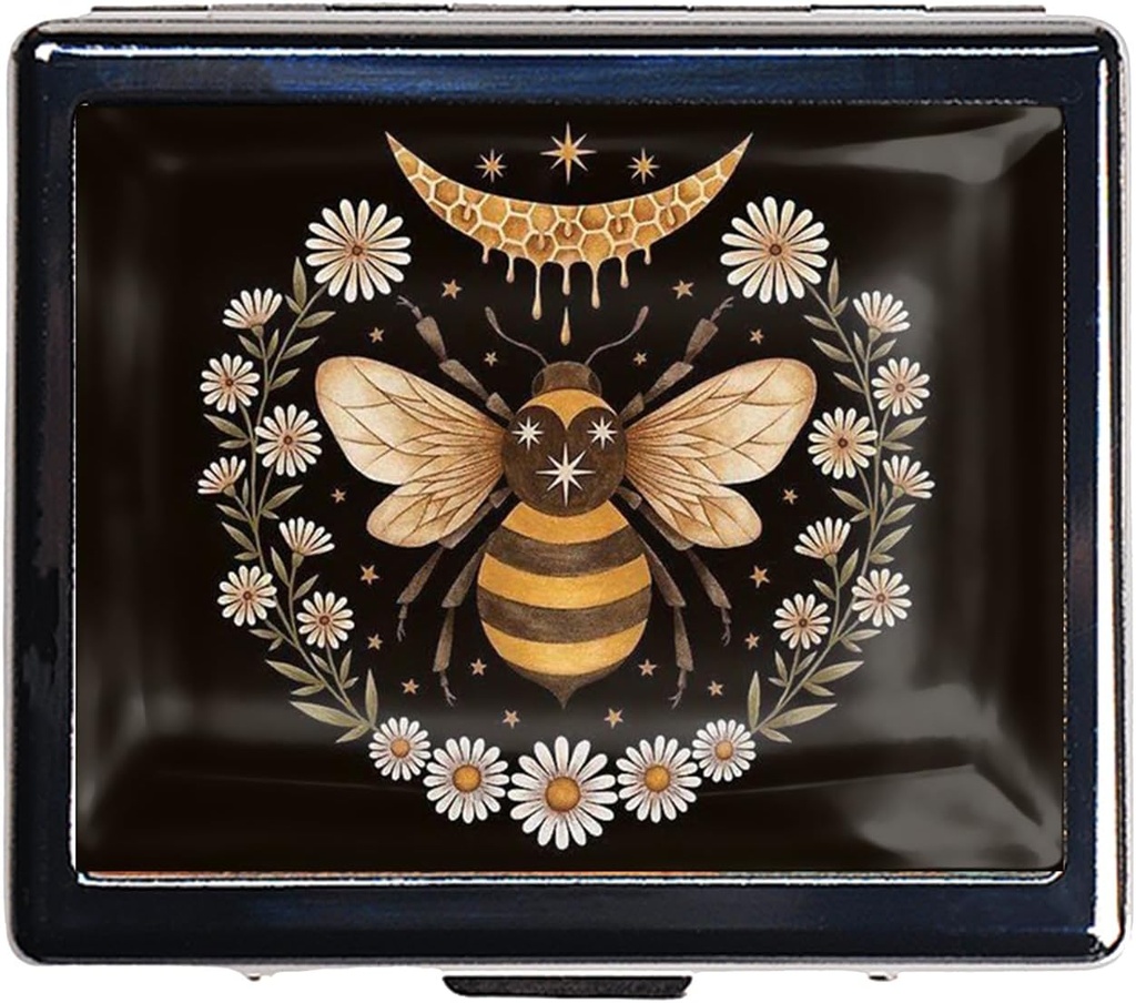 Χαριτωμένο Travel Pill Organizer με καθρέφτη - 7-Day Chromed Silver Pill Box, 8-Compartment Rectangle Pill Case για Βιταμίνες & Φάρμακα (Honeymoon Design)