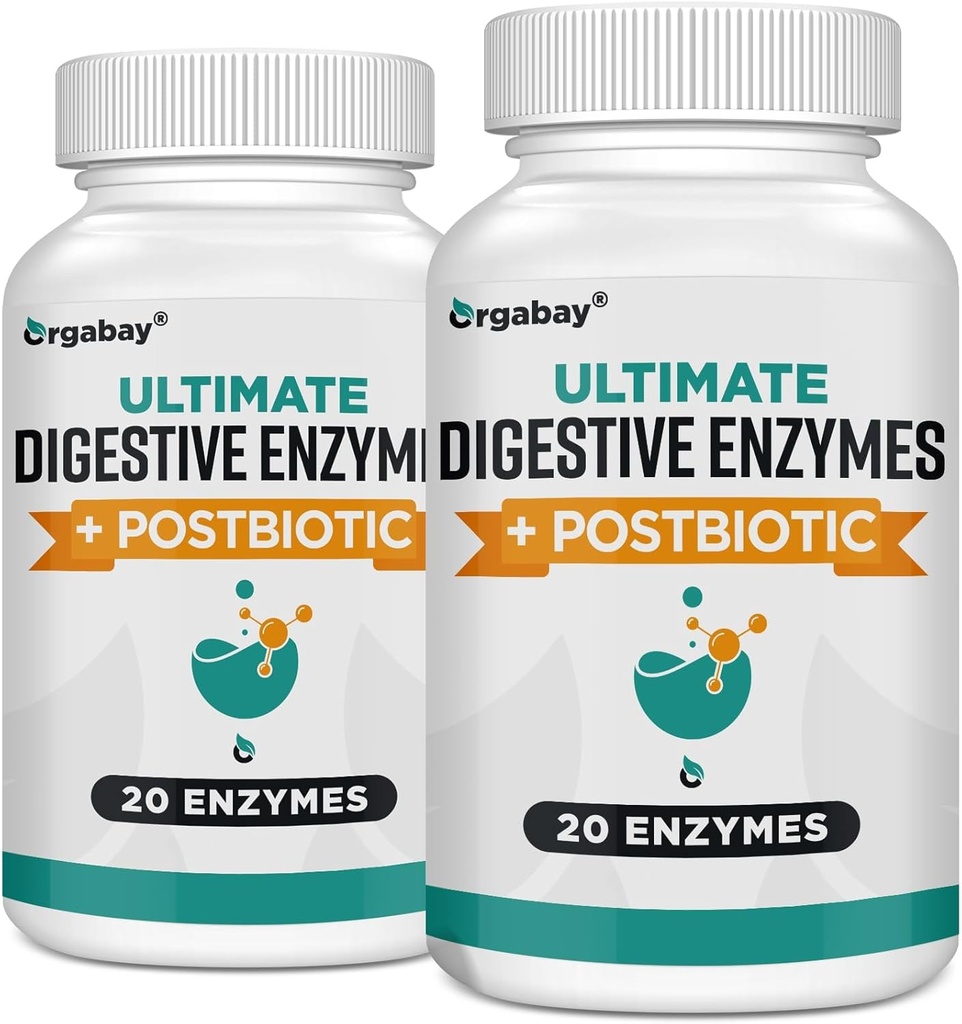 Orgabay Digestive Enzymes 1000mg με Postbiotics, 20 Enzyme Blend για Bloating, Optimal Digestion και Gut Function, 120 Veggie Κάψουλες