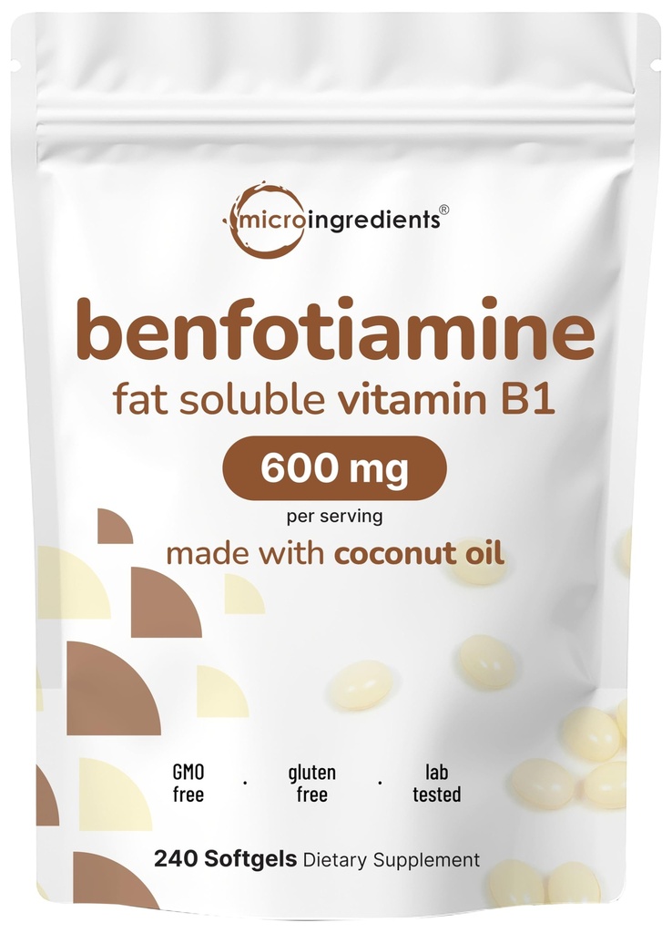 Micro Συστατικά Βιταμίνη B1 Benfotiamine 600mg ανά υπηρεσία, 240 Coconut Oil Softgels 