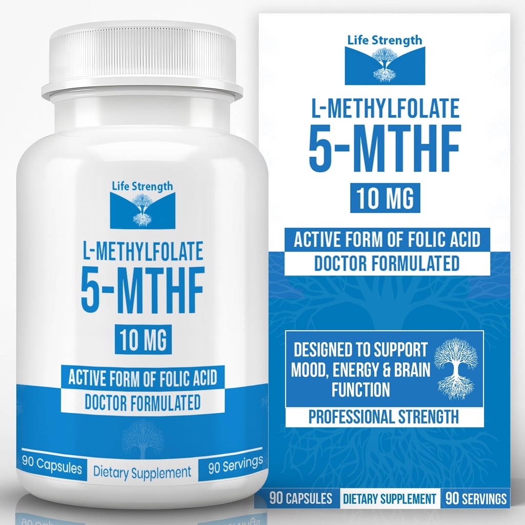 L-μεθυλοφολικό 10 MG, Βελτιστοποιημένο & Εξαιρετικά Βιοενεργό Φολικό Μεθύλιο, 5-MTHF συμπλήρωμα για την υποστήριξη της διάθεσης και του ανοσοποιητικού, φυσικό συμπλήρωμα διατροφής για την ενέργεια, μη-GMO & χωρίς γλουτένη, 90 κάψουλες