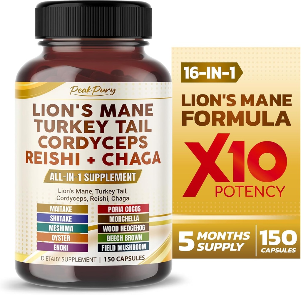 Lion's Mane Turkey Tail Cordyceps Reishi Chaga - Συνολική υποστήριξη ευεξίας- Κατασκευάζεται στις ΗΠΑ