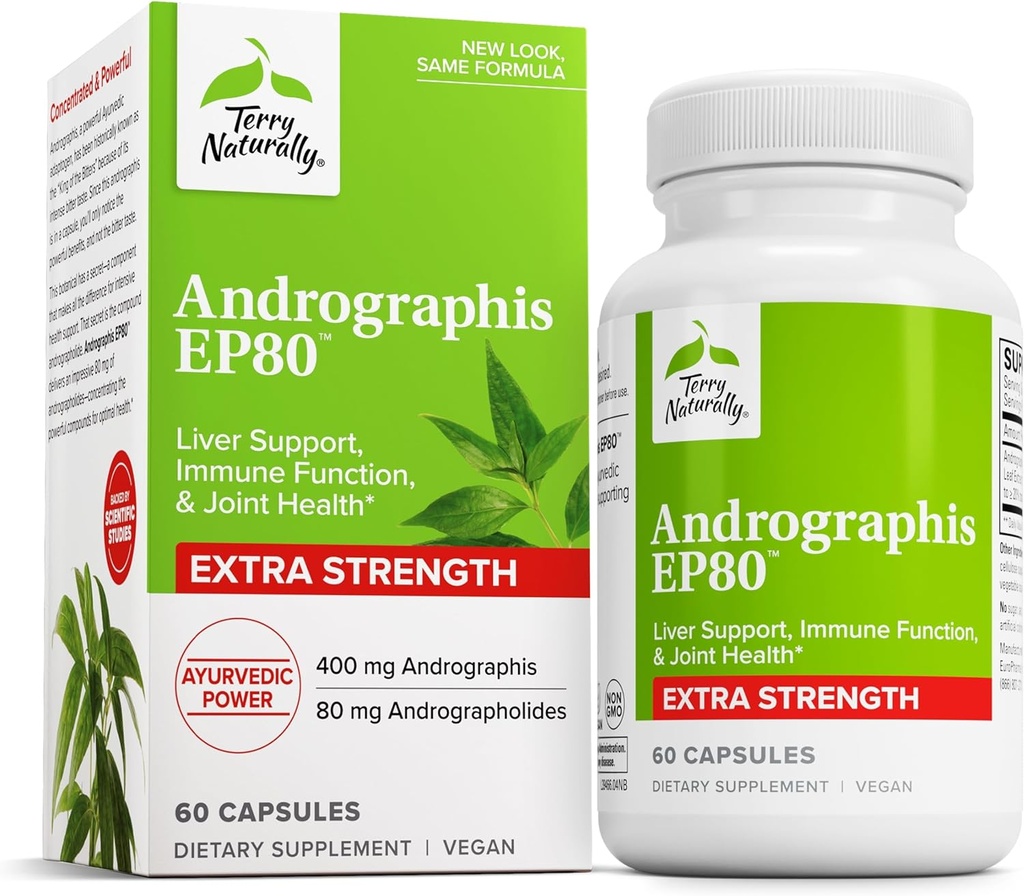 Terry Φυσικά Ανδρογράφης EP80 Extra Strength - Εγκεφαλική Υγεία & Ανοσολογική Υποστήριξη - Κοινό Συμπλήρωμα Υγείας για Κινητικότητα Βοήθειας - Vegan Adaptogen συμπλήρωμα για την Ενέργεια & Ηπατική Υποστήριξη - 60 Κάψουλες