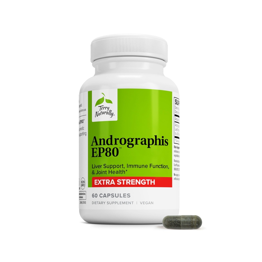 Terry Φυσικά Ανδρογράφης EP80 Extra Strength - Εγκεφαλική Υγεία & Ανοσολογική Υποστήριξη - Κοινό Συμπλήρωμα Υγείας για Κινητικότητα Βοήθειας - Vegan Adaptogen συμπλήρωμα για την Ενέργεια & Ηπατική Υποστήριξη - 60 Κάψουλες