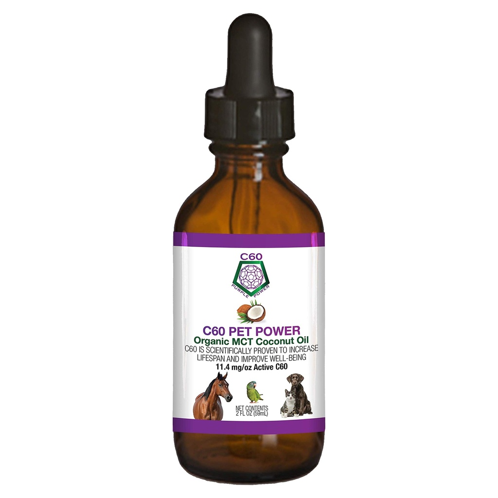 C60 Power for Pets - C60 in Organic MCT Coconut Oil, Natural Wellness Support for Dogs & Cats, Pure Carbon Fullerenes, Προάγει την υγιή γήρανση, την ενέργεια, & την κινητικότητα - 2 fl oz μπουκάλι