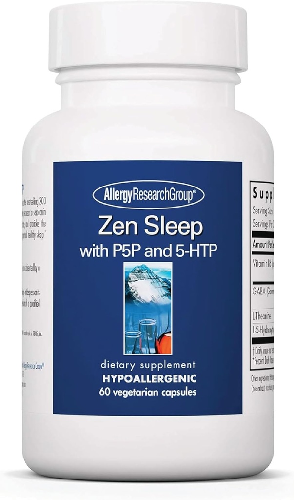 Allergy Research Group Zen Sleep - GABA L-Theanine Sleep Supplement for Adults with P5P, 5-HTP, and Vitamin B6, Natural Aid for Calm, Restful REM - 60 Vegetarian Capsules