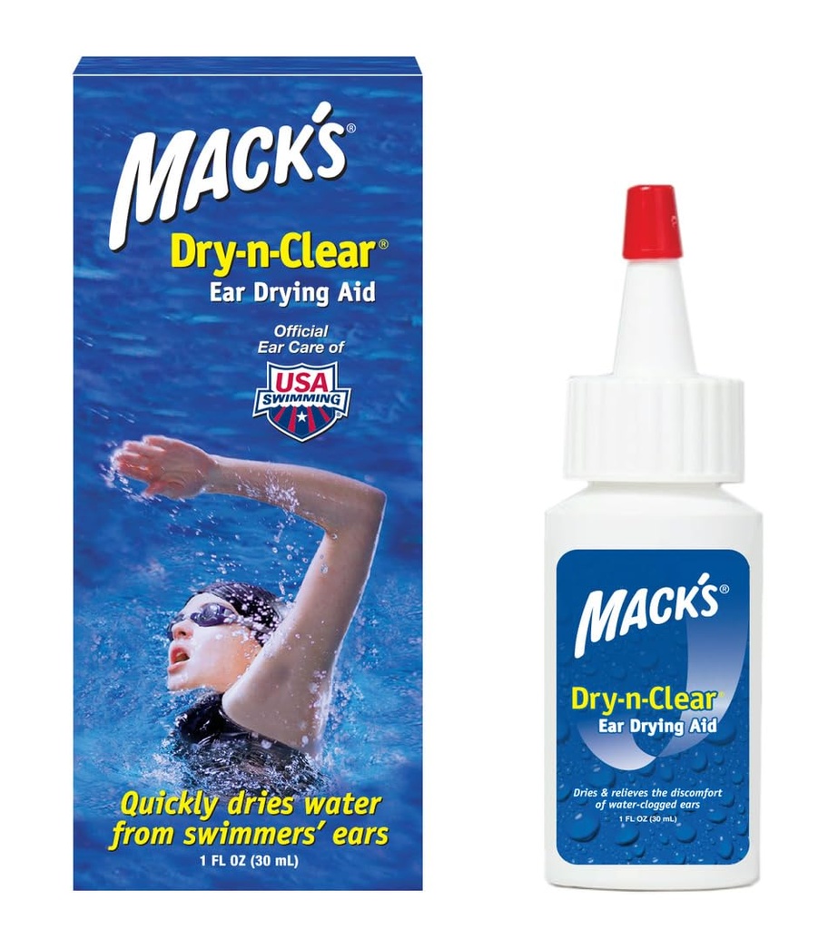 Dry-n-Clear® Mack's Ay Drying Aid - Σταγόνες αυτιών για το νερό μετά το κολύμπι, το ντους, την κατάδυση και το σέρφινγκ - 1 Fl Oz