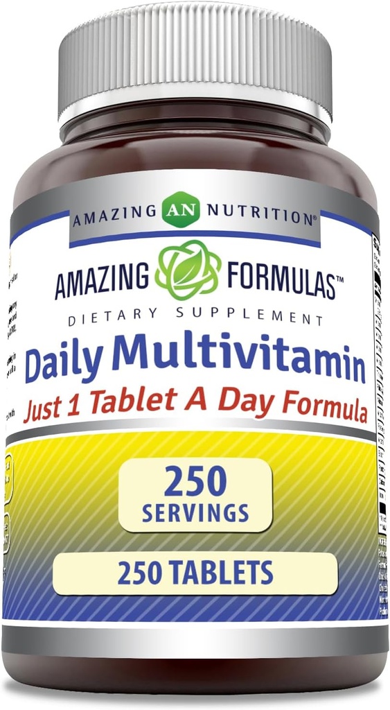 Amazing Formulas Daily Multivitamin Tablets (Non-GMO) - Μόλις 1 Tablets A Day Formula A Complete Multivitamin to Support Cardiaγγειακή Υγεία, Ανοσοποιητικές Λειτουργίες, Οπτικές Λειτουργίες & Περισσότερα* (250 Count)