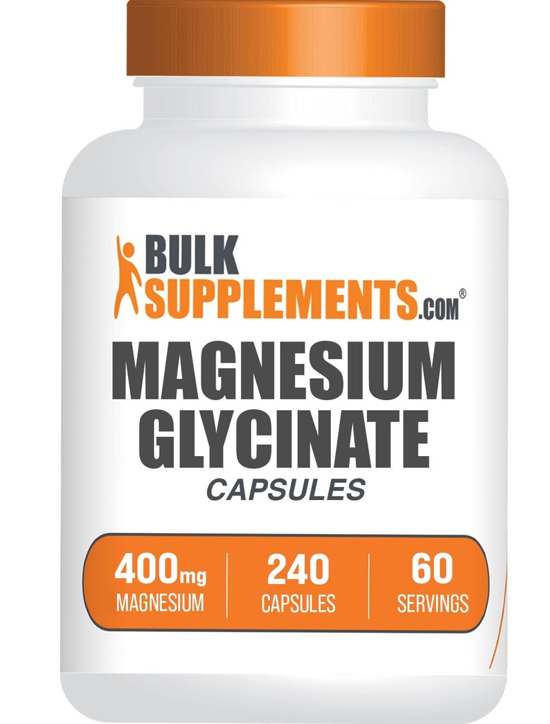 BulkSupplements.com Κάψουλες γλυκινικού μαγνησίου - Συμπλήρωμα μαγνησίου, Εξαιρετικά απορροφημένη μορφή - Χωρίς γλουτένη, 4 κάψουλες ανά Σερβίρισμα (400mg), 240 Count (Pack of 1)