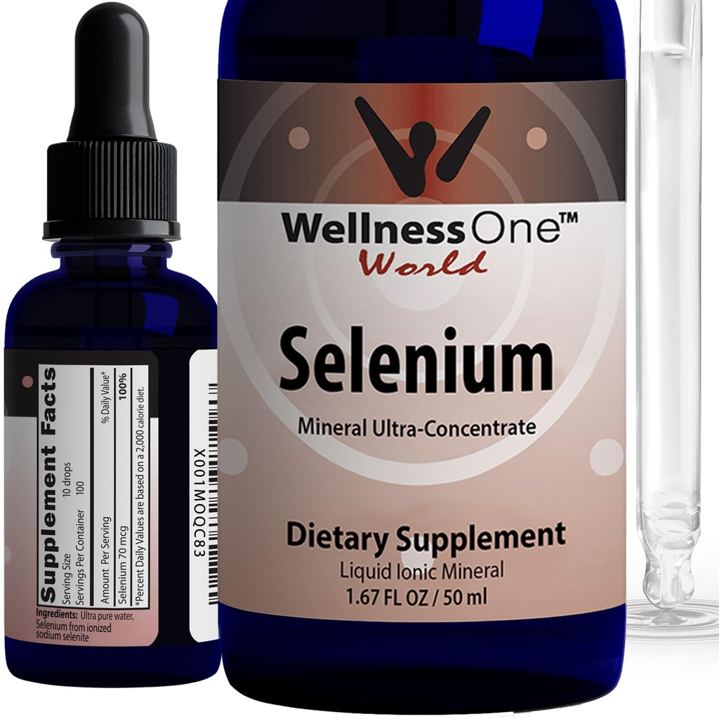 WellnessOne Liquid Selenium Supplement - Ionized Selenium Liquid Drops 70 mcg - Αντιοξειδωτικό, Καρδιαγγειακή και Ανοσολογική Υποστήριξη - ΗΠΑ Tested, Vegan, Non-GMO, Gluten Free, Unflaved - 1,67 fl oz