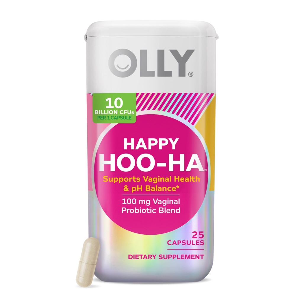 OLLY Happy Hoo-Ha Κάψουλες, Probiotics για γυναίκες ή ανθρώπους wth Vaginas, Κολπική υγεία και ισορροπία pH, * 10 δισεκατομμύρια CFU, Gluten Free - 25 Count
