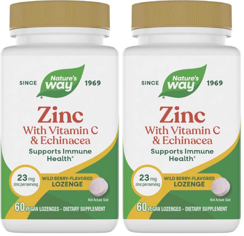 Τρόπος της φύσης Ψευδάργυρος Lozenges με βιταμίνη C & Echinacea, ανοσοποιητική υποστήριξη *, Wild Berry Γεύση, 60 Lozenges (πακέτο του 2)