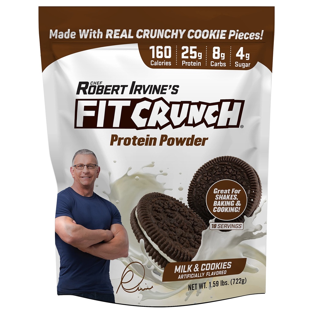 FITCRUNCH Tri-Blend πρωτεΐνη ορού γάλακτος, Κέτο φιλικό, χαμηλή θερμίδες, υψηλή πρωτεΐνη (18 μερίδες, γάλα & cookies)
