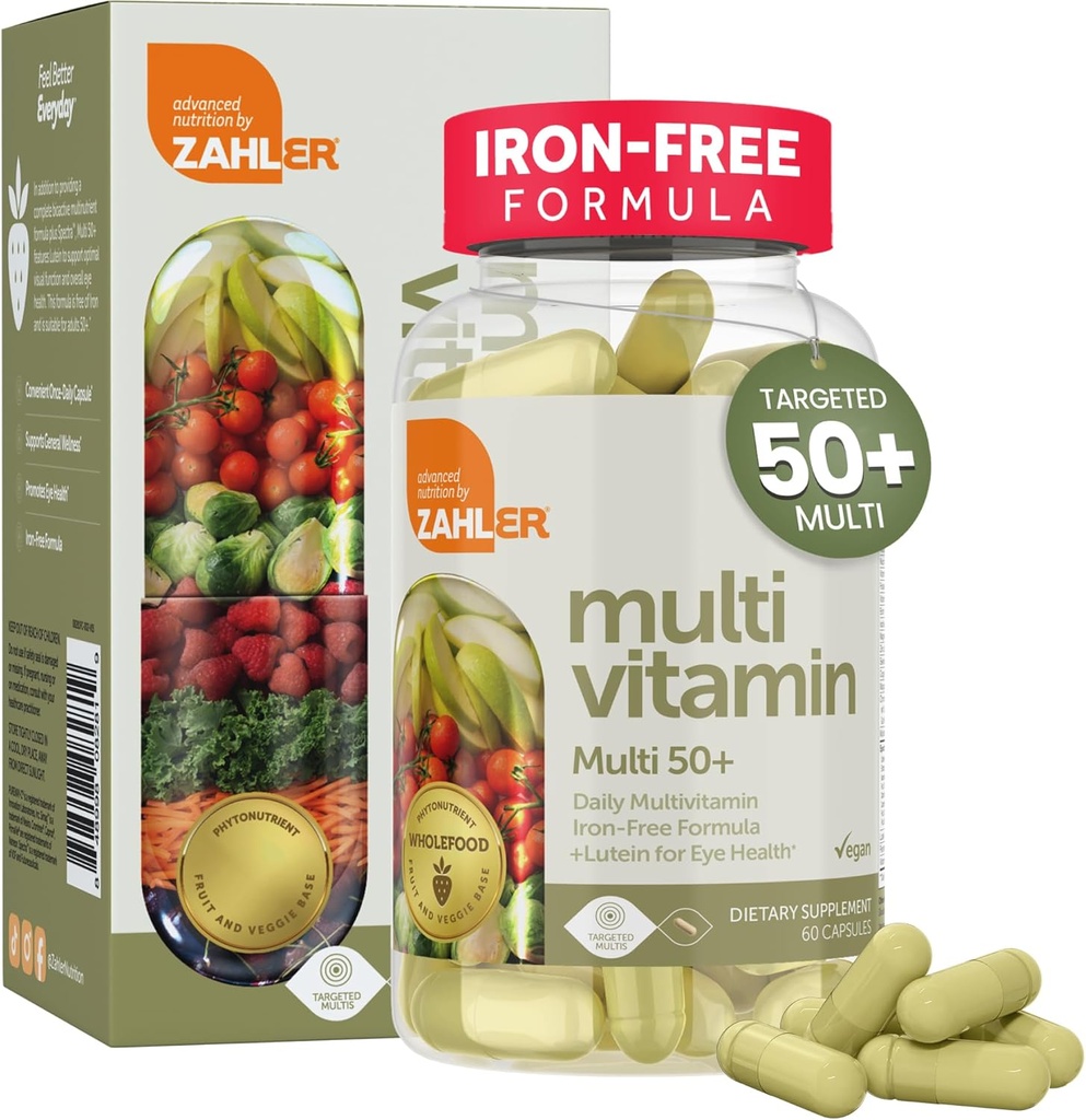 Zahler Multivitamin 50+, Iron-Free Formula + Lutein for Eye Health, 60 Κάψουλες.
