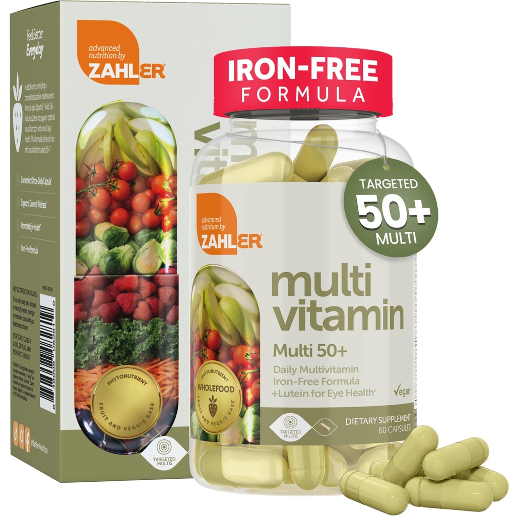 Zahler Multivitamin 50+, Iron-Free Formula + Lutein for Eye Health, 60 Κάψουλες.