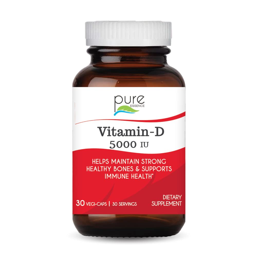 Pure Essence Labs Βιταμίνη D - 5000 IU βιταμίνης D από 100% Pure Cholecalciferol - 30 κάψουλες χορτοφάγων