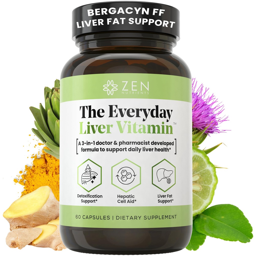 Zen Nutrients Η καθημερινή βιταμίνη ήπατος - Liver Cleanse Detox & Επισκευή με Bergacyn FF, Βιολογικό γαϊδουράγκαθο γάλακτος, ρίζα δαντελίων & εκχύλισμα Artichoke για την υγεία του ήπατος - Συμπληρώματα στήριξης λιπαρού ήπατος