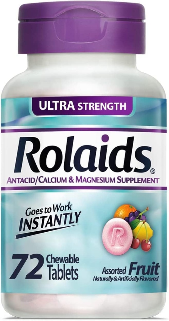 Rolaids Antacid Calcium & Magnesium Supplement δισκία Ultra Strength, Fruit 72 ea (Pack of 4)