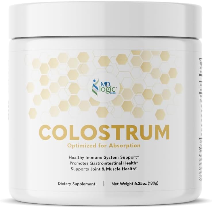 Colostrum by MD Logic Health® for Immune, Gut, Joint & Muscle Health Support - Καθαρό, ισχυρό, Χαμηλό Μοριακό Βιοενεργό πρωτόγαλα - 180g - 60 Servings - Made in New York