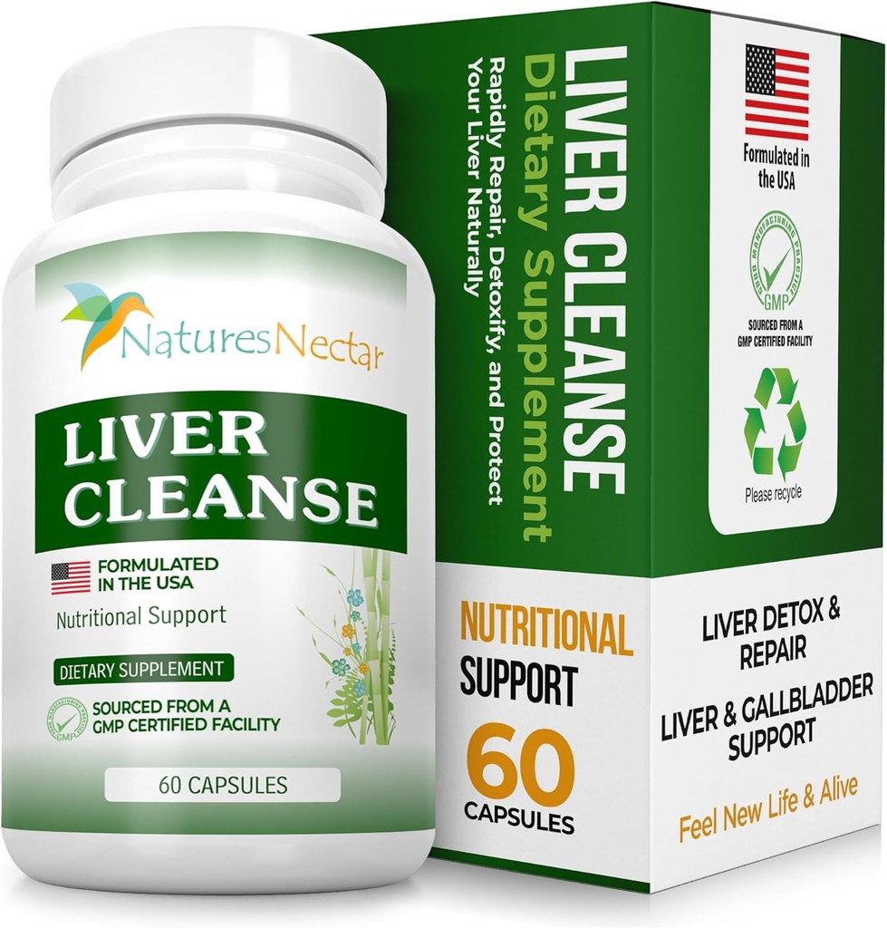 Nature's Nectar Liver Cleanse Detox & Repair – Ενεργό συμπλήρωμα στήριξης ήπατος με το γάλα Thittle Liver Detox – Βοηθά στην επισκευή & προστασία του ήπατος, βοηθά το λιπαρό ήπαρ και τη χοληδόχου κύστη Υγεία – 60 κάψουλες
