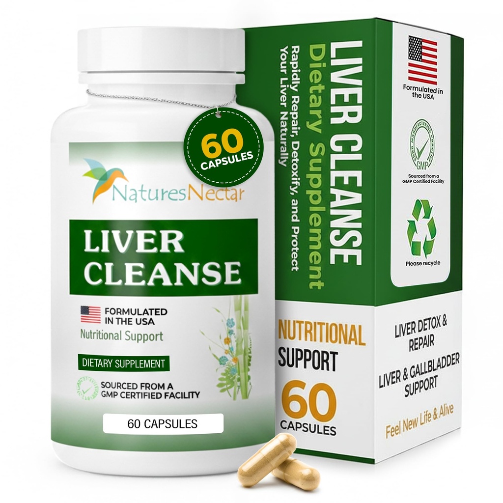 Nature's Nectar Liver Cleanse Detox & Repair – Ενεργό συμπλήρωμα στήριξης ήπατος με το γάλα Thittle Liver Detox – Βοηθά στην επισκευή & προστασία του ήπατος, βοηθά το λιπαρό ήπαρ και τη χοληδόχου κύστη Υγεία – 60 κάψουλες