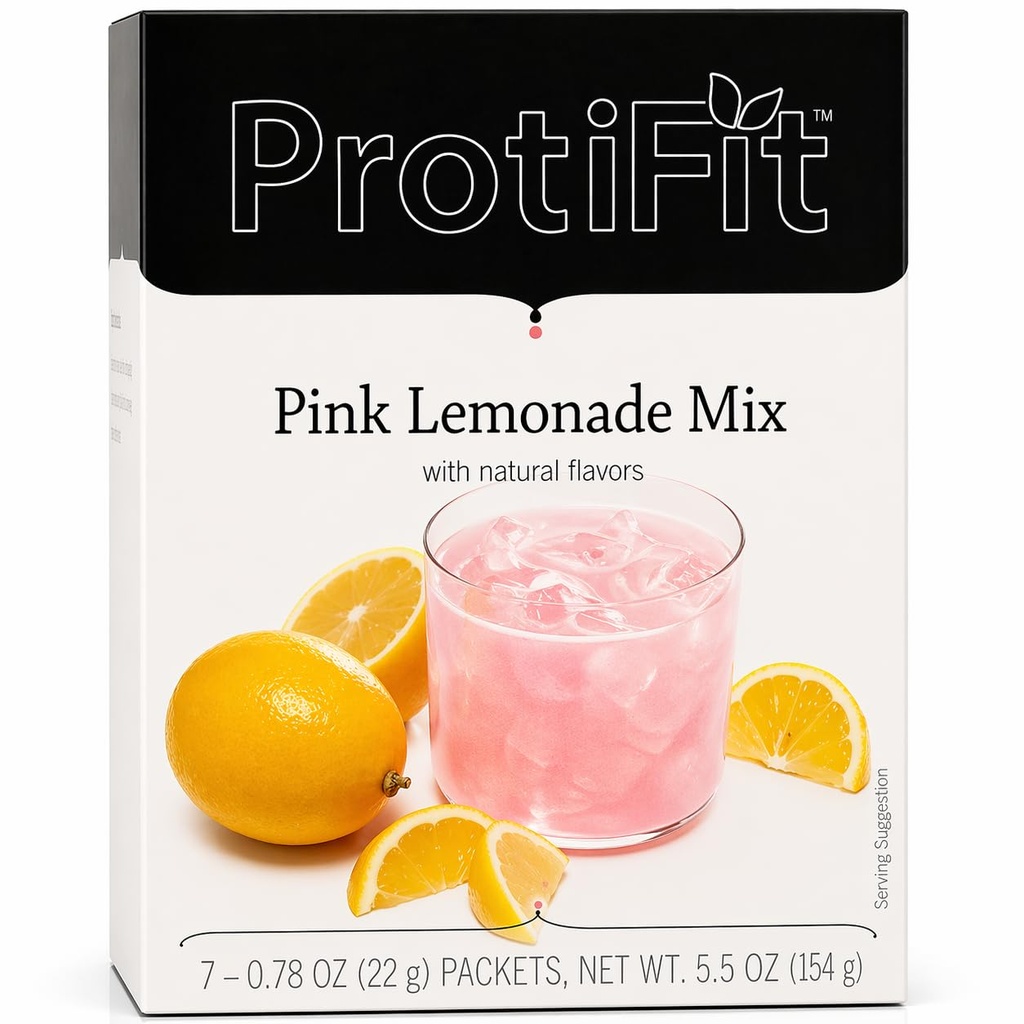 ProtiFit - Υψηλής περιεκτικότητας σε πρωτεΐνες Fruit Flavored Powder Drink Mix, 15g Πρωτεΐνη, Χαμηλή θερμίδα, Χωρίς ζάχαρη, Ιδανική Πρωτεΐνη Συμβατή, 7 μερίδες ανά κουτί (Pink Lemonade)