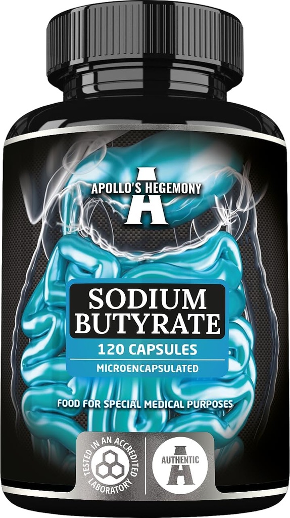 Βουτυρικό νάτριο Υψηλή Δόση 570 mg (30% Βουτυρικό οξύ), 120 κάψουλες Vegan, 4 μήνες προσφοράς, συμπλήρωμα νατρίου για την υποστήριξη ενδοεντερικής αναγέννησης φραγμών και Overal Gut Health - από την Ηγεμονία του Απόλλωνα