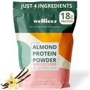 wellious Almond Protein Powder (Vanilla) - 18 γραμμάρια καθαρής υγιέστερης πρωτεΐνης Vegan για γυναίκες & άνδρες - τέλεια χωρίς γλουτένη, χωρίς σόγια και λεία σκόνη φιλικής πρωτεΐνης για σπορ διατροφή