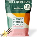 wellious Almond Protein Powder (Vanilla) - 18 γραμμάρια καθαρής υγιέστερης πρωτεΐνης Vegan για γυναίκες & άνδρες - τέλεια χωρίς γλουτένη, χωρίς σόγια και λεία σκόνη φιλικής πρωτεΐνης για σπορ διατροφή