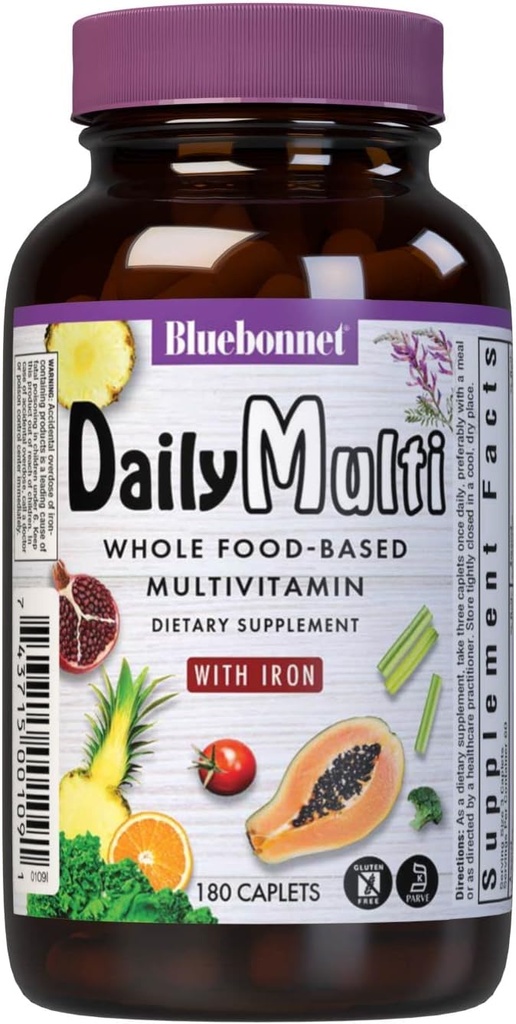 Bluebonnet Nutrition Super Earth MultiNutrient Formula (με σίδηρο), για καθημερινή διατροφική υποστήριξη, χωρίς γλουτένη, Kosher Certified, χωρίς γαλακτοκομικά, χορτοφάγους Φιλικές, 60 εξυπηρετούν, πράσινο, 180 Count