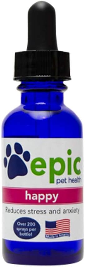 Happy - All Natural Liquid Spray Supplement - Eases Χωρισμός Άγχος, Βοηθά με Vet Επισκέψεις, Ταξίδι, Γαμπρός, Απώλεια ενός Φίλου (Dropper 1 oz)