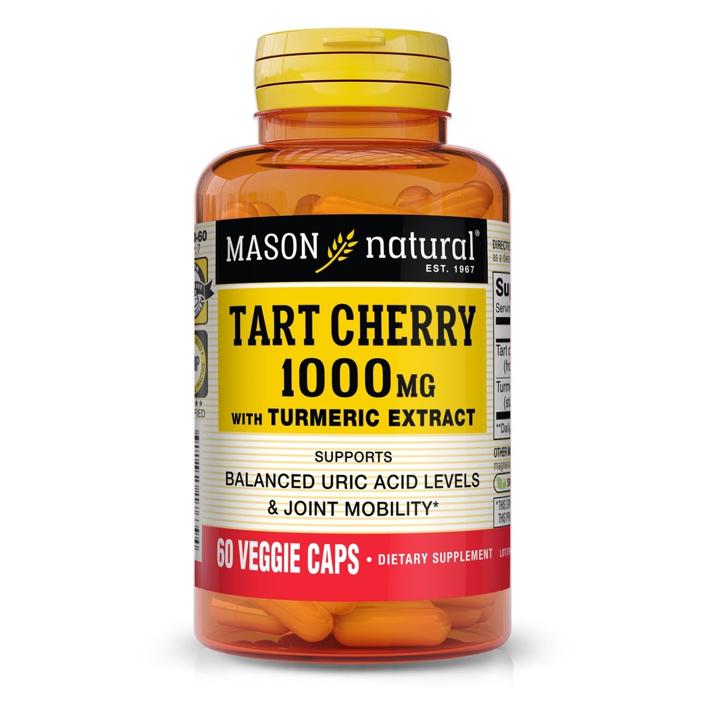 MASON NATURAL 1000mg Tart Cherry Extract με Standardized Turmeric, 60 ημέρες κάψουλες εφοδιασμού για κοινή υποστήριξη