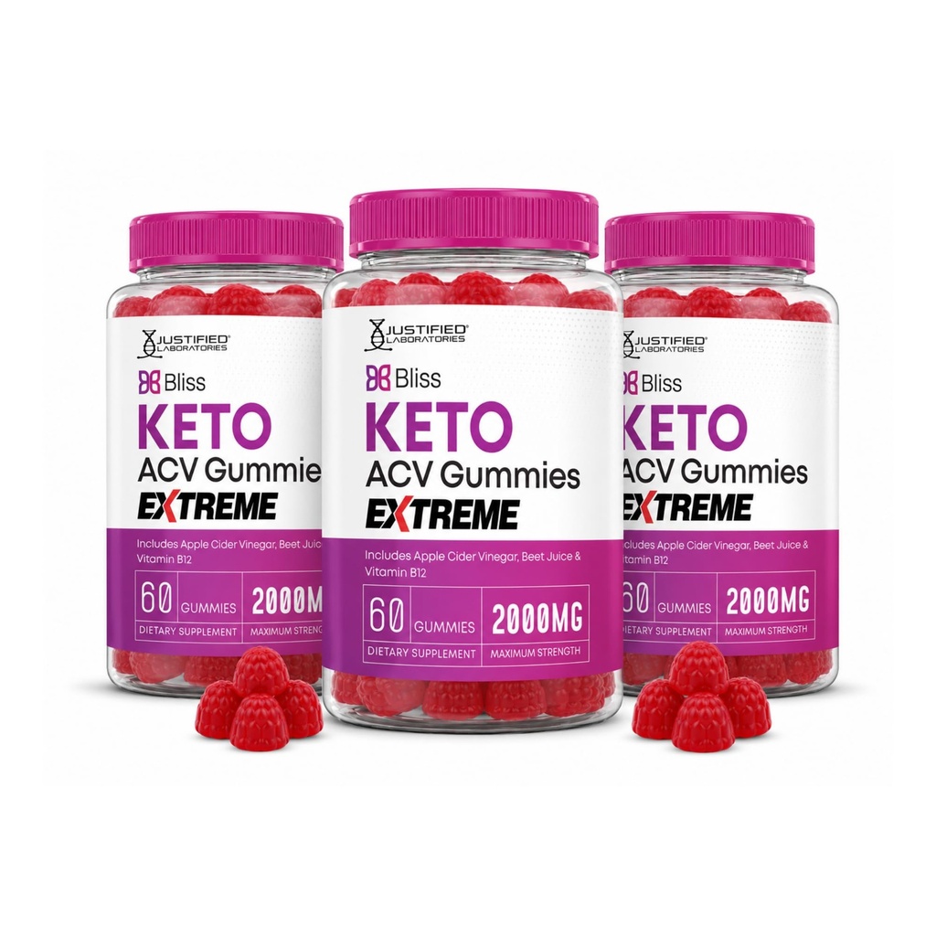 Justified Laboratories (3 Pack Bliss Keto ACV Gummies Extreme 2000MG Bliss Keto Gummies Apple Cider Vinegar Formed with Pomegranate Beet Buice Powder B12 Vegan Non GMO 180 Gummys