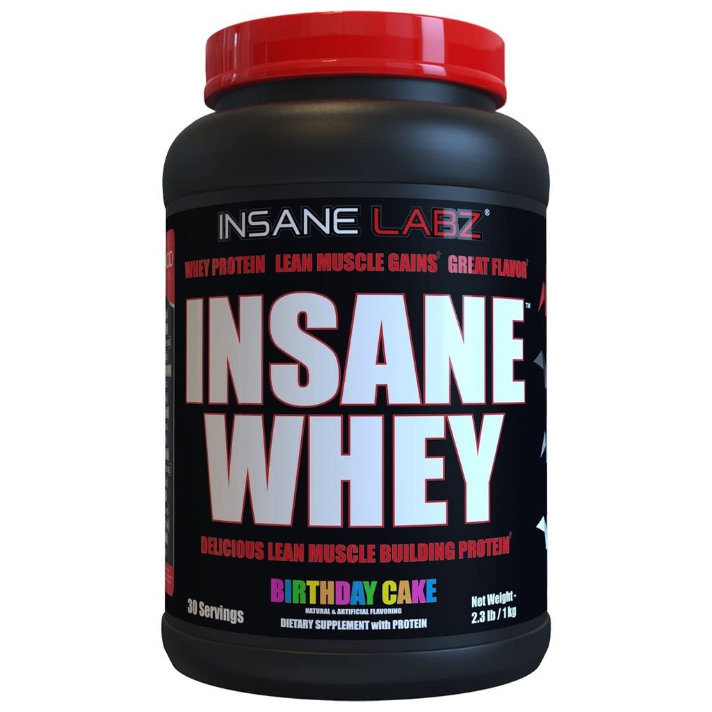 Insane Labz Insane Whey, 100% πρωτεΐνη ορού ορού μυός, BCAA Amino Προφίλ, Μαζική Κεραυνός, Αντικατάσταση γεύματος (Κρέμα Birthday, 30 εξυπηρετούν)